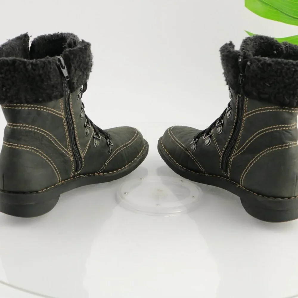 Clarks Womens Nikki Imperial Boot Size 8.5 Black Leather Lace Up Faux Fur Bootie